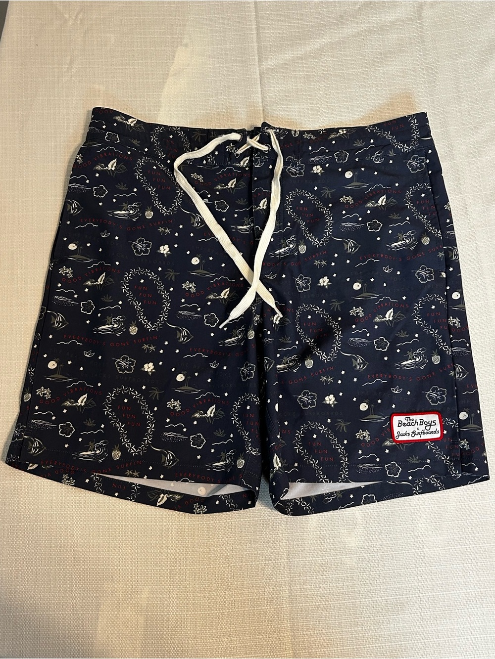 Navy Paisley Surf-Print Men’s Swim Board Shorts - The Beach Boys